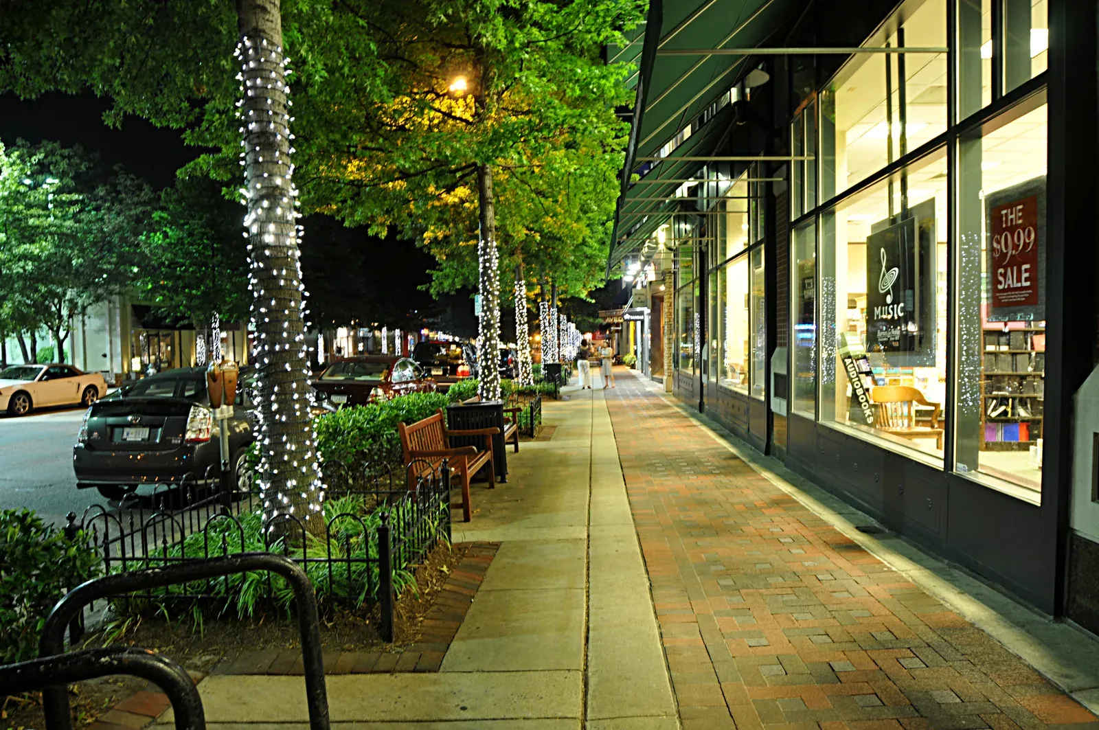 Bethesda Avenue at night in Bethesda, Maryland